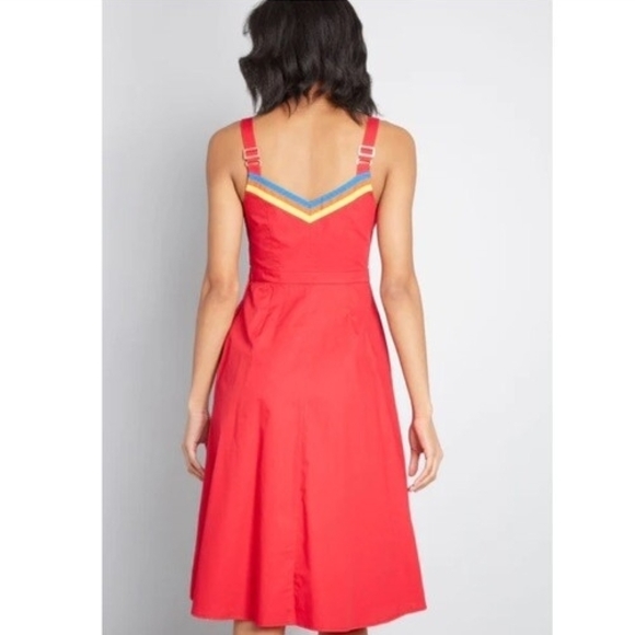 Modcloth Red Wonder Woman Midi Dress with Colorful Trim - Picture 2 of 2